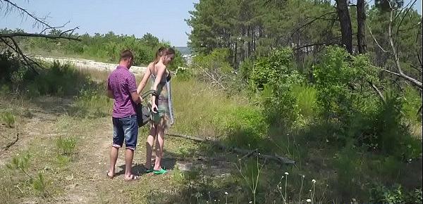  Skinny couple goes hiking and ends up fucking in the grass